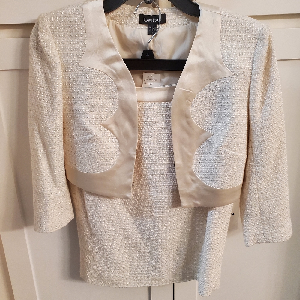 NEW BEBE Tweed & Silk Skirt & Cropped Jacket Set